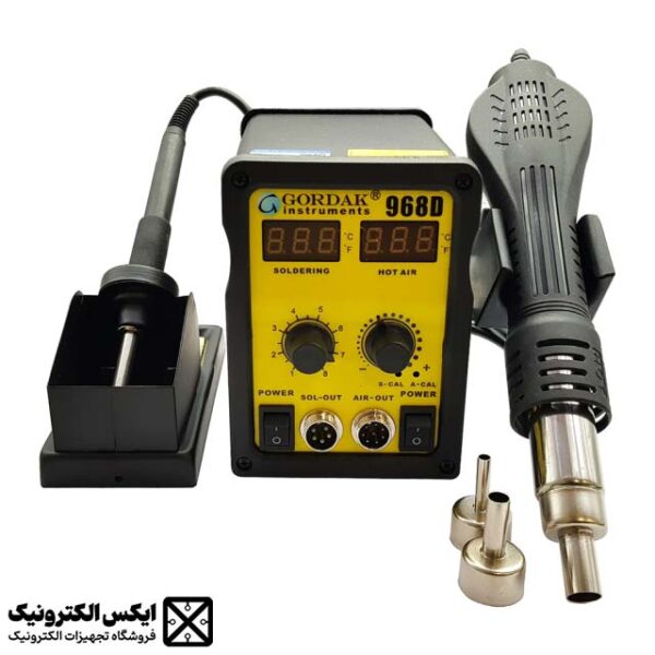 هیتر و هویه دیجیتال GORDAK 968D با نمایشگر دوگانه، دسته هیتر سبک، کنترل دمای PID و مناسب برای تعمیرات قطعات SMD و BGA